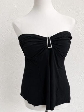 Y2K Black Strapless Ruched Top Whimsigoth Going Out Swim Tankini Top 12